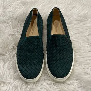 𝅺M Gemi Cercio Green Leather Basket Weave Slip On Sneaker Sz 37 1/2